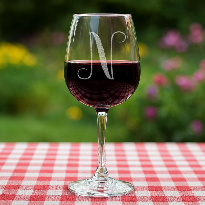 On The Rox Monogrammed A-Z Wine Gifts for Women - 12.75 oz Engraved Personalized Wine Glass- Funny Wine Lover Monogram Gifts for Women - Unique Wine Glasses Gift Set (N) - Image 5